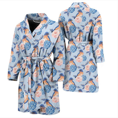 Bluebird Pattern Print Design 01 Men Bathrobe-JORJUNE.COM