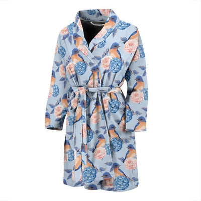 Bluebird Pattern Print Design 01 Men Bathrobe-JORJUNE.COM