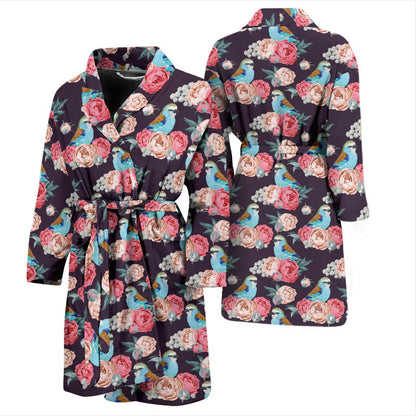 Bluebird Pattern Print Design 02 Men Bathrobe-JORJUNE.COM