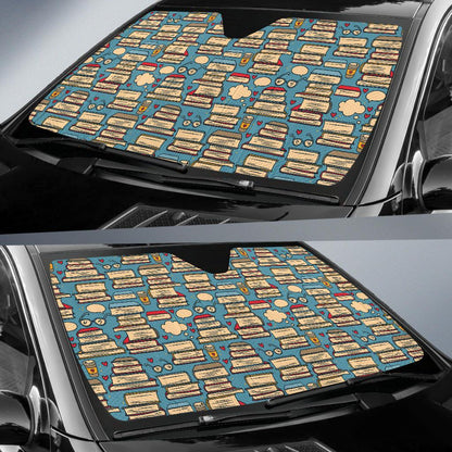 Book Pattern Print Design 03 Car Sun Shade-JORJUNE.COM