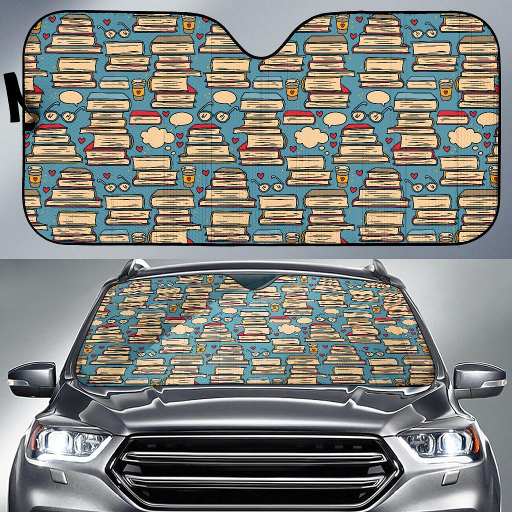 Book Pattern Print Design 03 Car Sun Shade-JORJUNE.COM