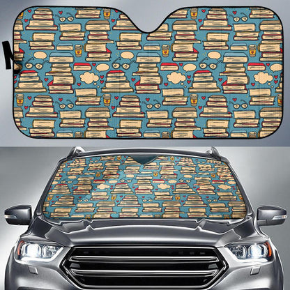Book Pattern Print Design 03 Car Sun Shade-JORJUNE.COM
