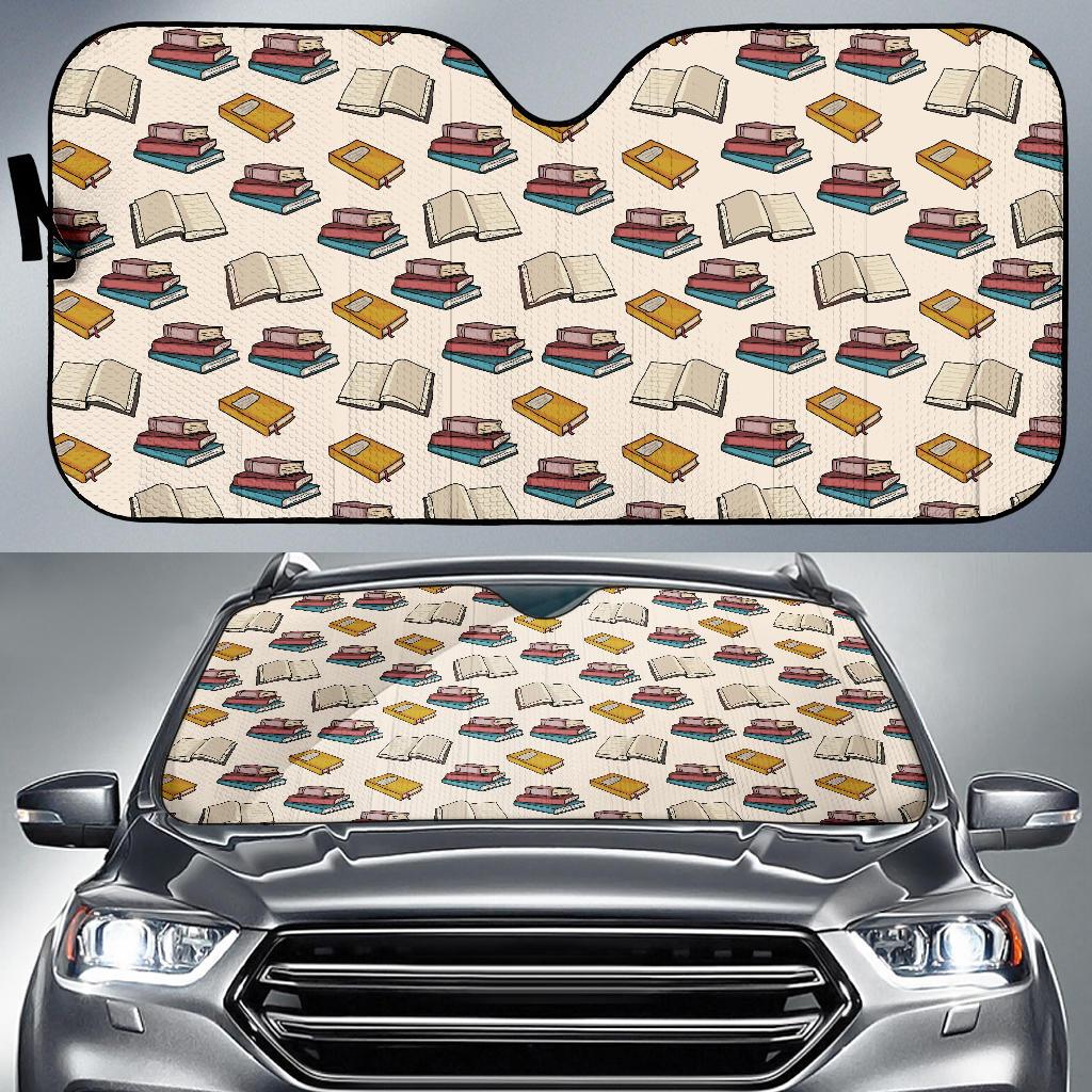Book Pattern Print Design 04 Car Sun Shade-JORJUNE.COM