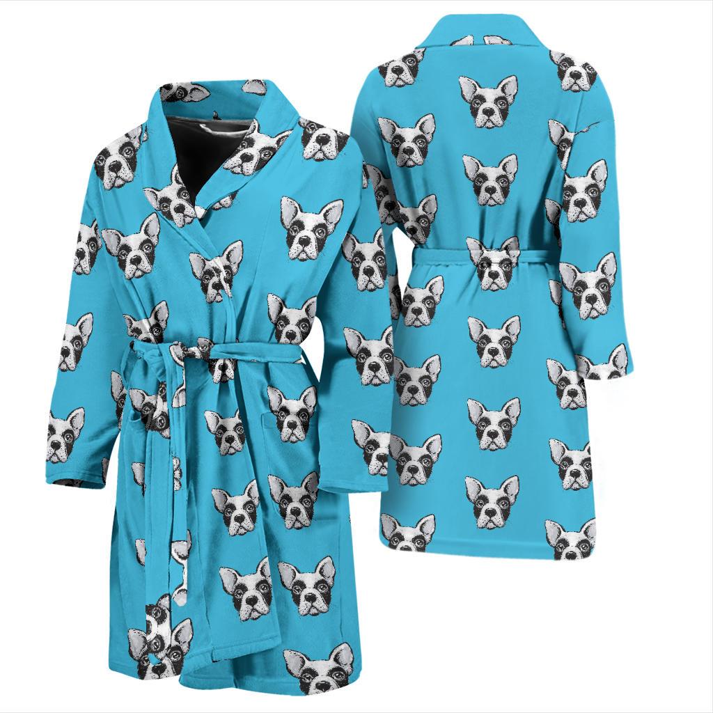 Boston Terrier Pattern Print Design 01 Men Bathrobe-JORJUNE.COM