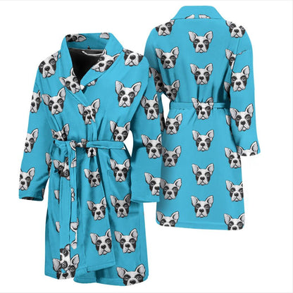 Boston Terrier Pattern Print Design 01 Men Bathrobe-JORJUNE.COM