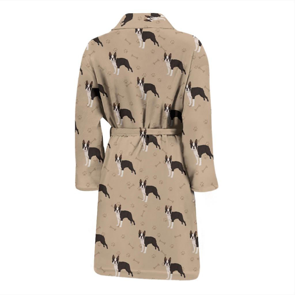 Boston Terrier Pattern Print Design 02 Men Bathrobe-JORJUNE.COM