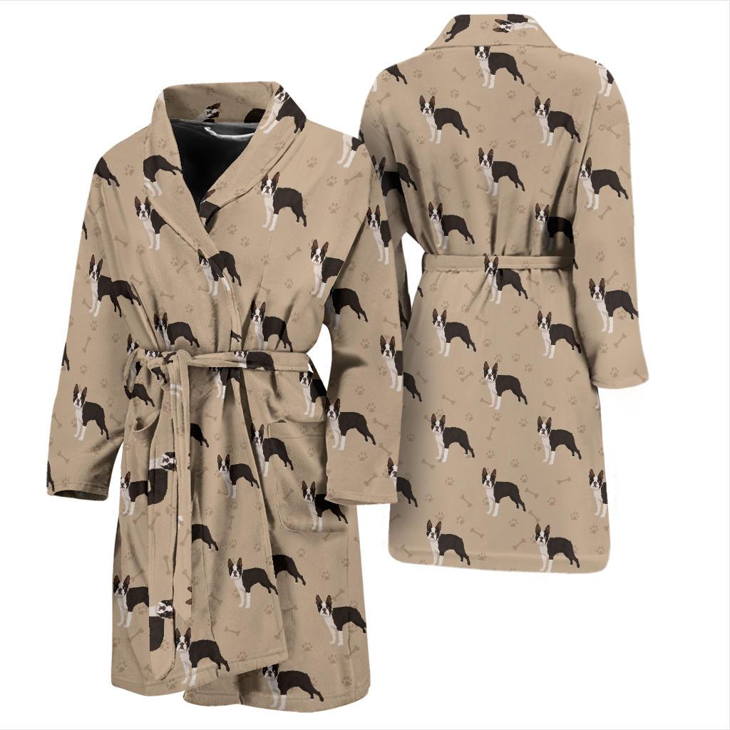 Boston Terrier Pattern Print Design 02 Men Bathrobe-JORJUNE.COM