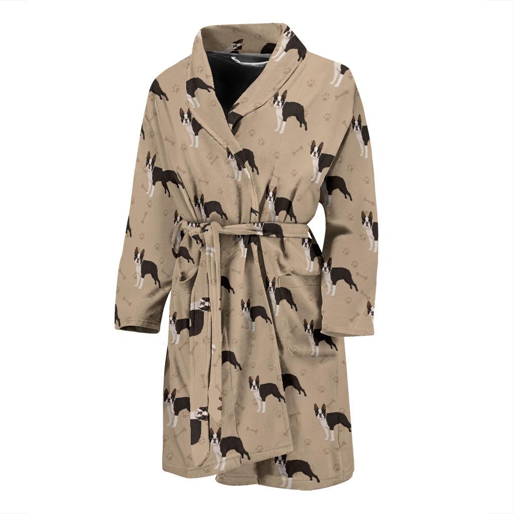 Boston Terrier Pattern Print Design 02 Men Bathrobe-JORJUNE.COM