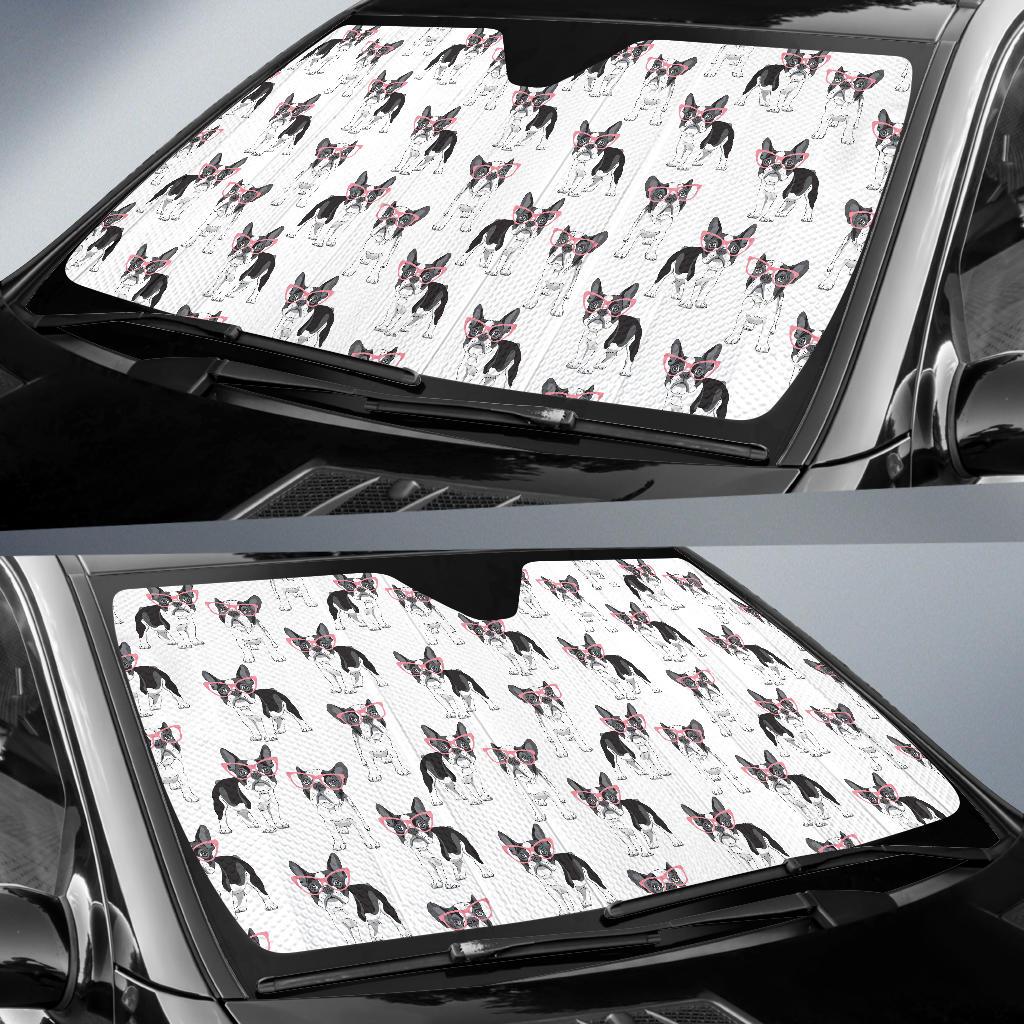 Boston Terrier Pattern Print Design 03 Car Sun Shade-JORJUNE.COM