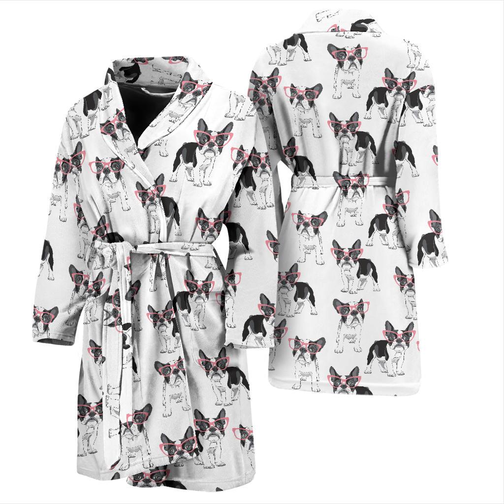 Boston Terrier Pattern Print Design 03 Men Bathrobe-JORJUNE.COM