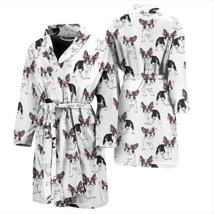 Boston Terrier Pattern Print Design 03 Men Bathrobe-JORJUNE.COM