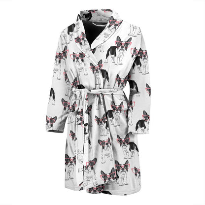 Boston Terrier Pattern Print Design 03 Men Bathrobe-JORJUNE.COM