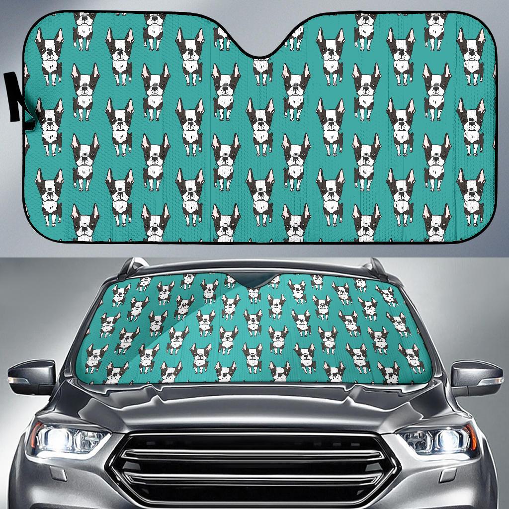 Boston Terrier Pattern Print Design 04 Car Sun Shade-JORJUNE.COM