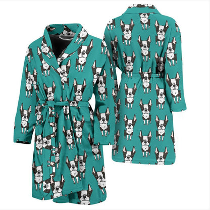 Boston Terrier Pattern Print Design 04 Men Bathrobe-JORJUNE.COM