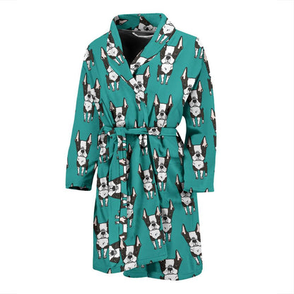 Boston Terrier Pattern Print Design 04 Men Bathrobe-JORJUNE.COM
