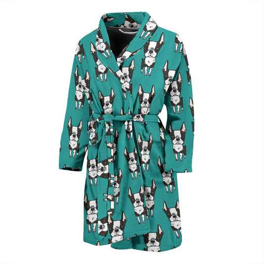 Boston Terrier Pattern Print Design 04 Men Bathrobe-JORJUNE.COM