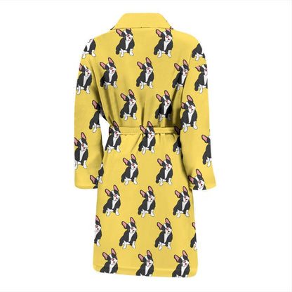 Boston Terrier Pattern Print Design 06 Men Bathrobe-JORJUNE.COM