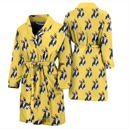 Boston Terrier Pattern Print Design 06 Men Bathrobe-JORJUNE.COM