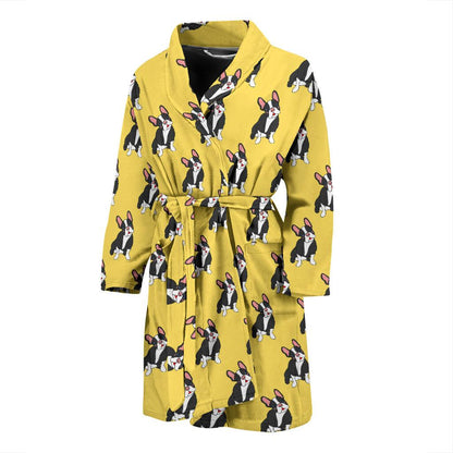 Boston Terrier Pattern Print Design 06 Men Bathrobe-JORJUNE.COM