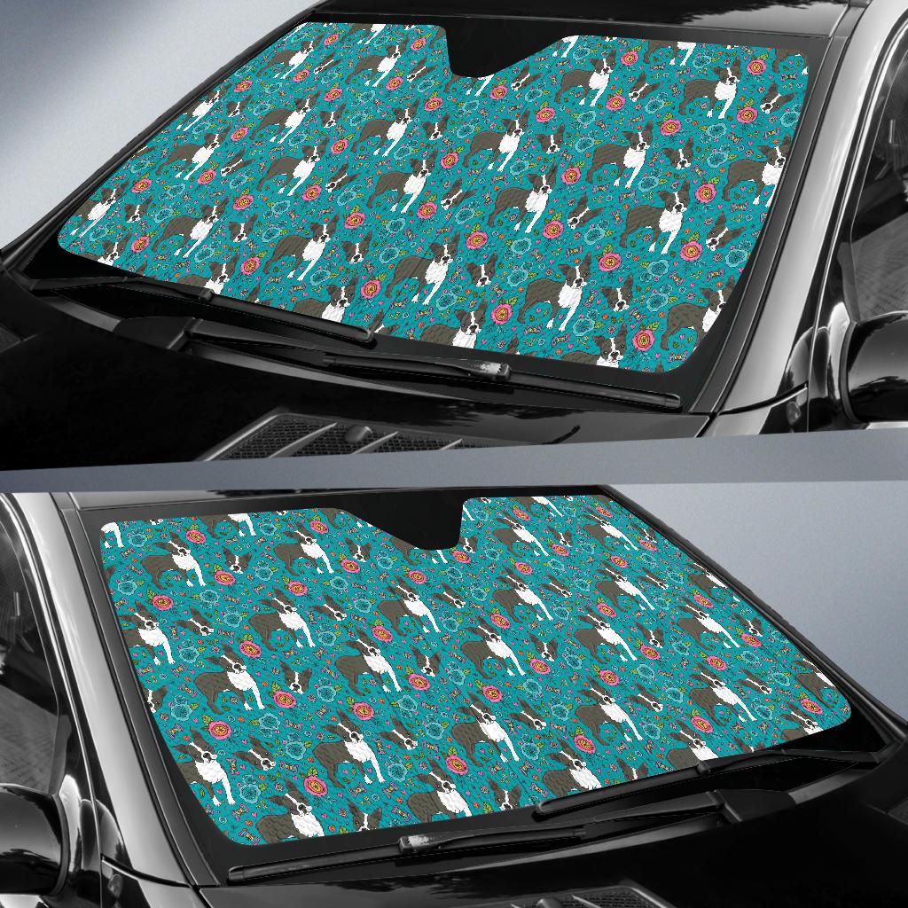 Boston Terrier Pattern Print Design 07 Car Sun Shade-JORJUNE.COM