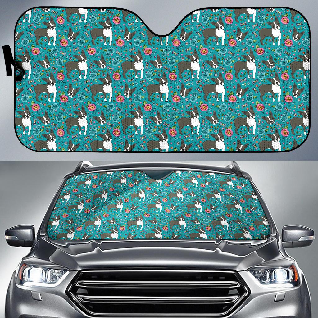Boston Terrier Pattern Print Design 07 Car Sun Shade-JORJUNE.COM