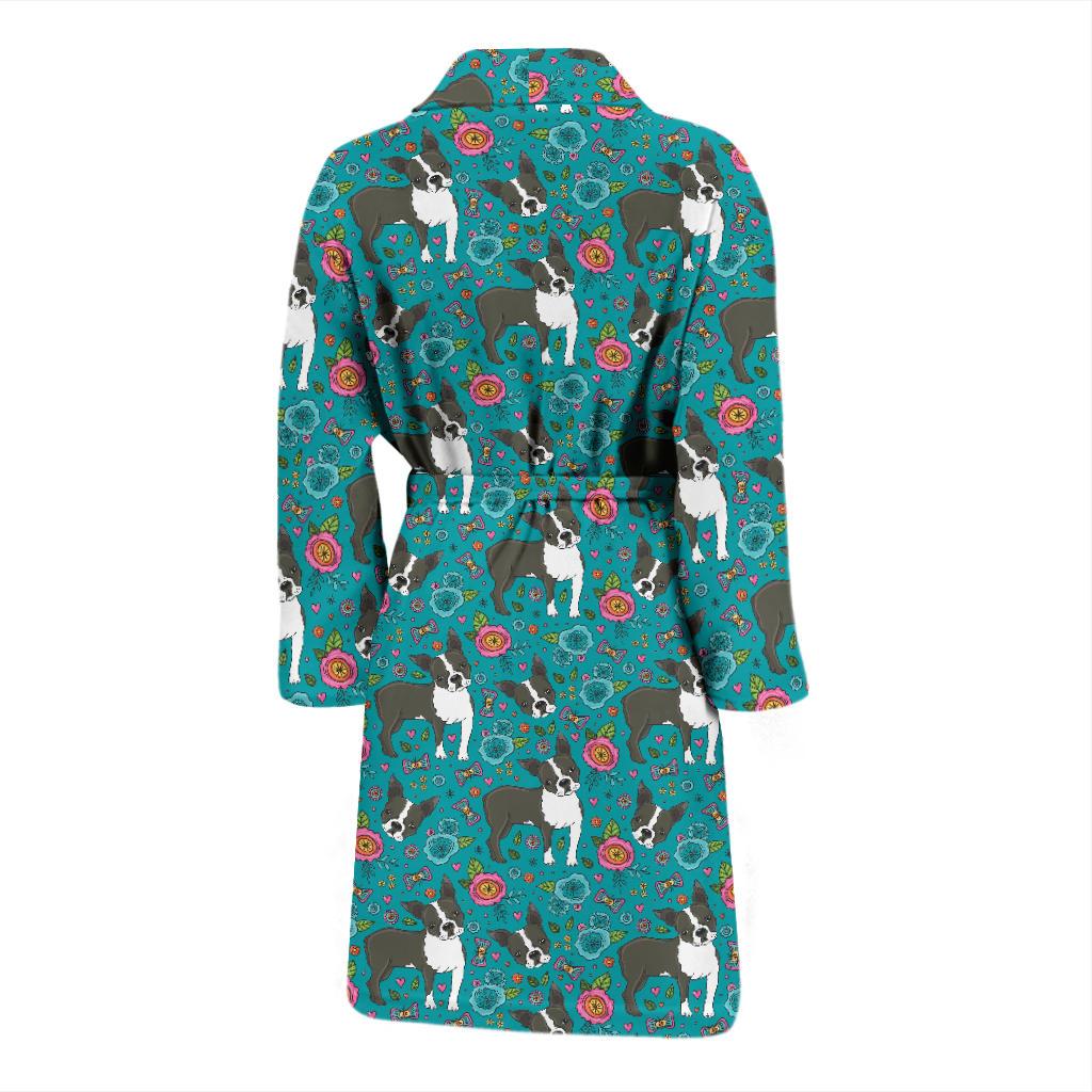 Boston Terrier Pattern Print Design 07 Men Bathrobe-JORJUNE.COM