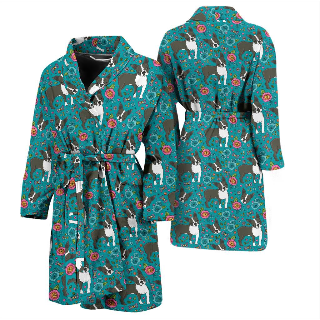 Boston Terrier Pattern Print Design 07 Men Bathrobe-JORJUNE.COM