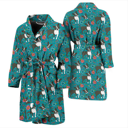 Boston Terrier Pattern Print Design 07 Men Bathrobe-JORJUNE.COM