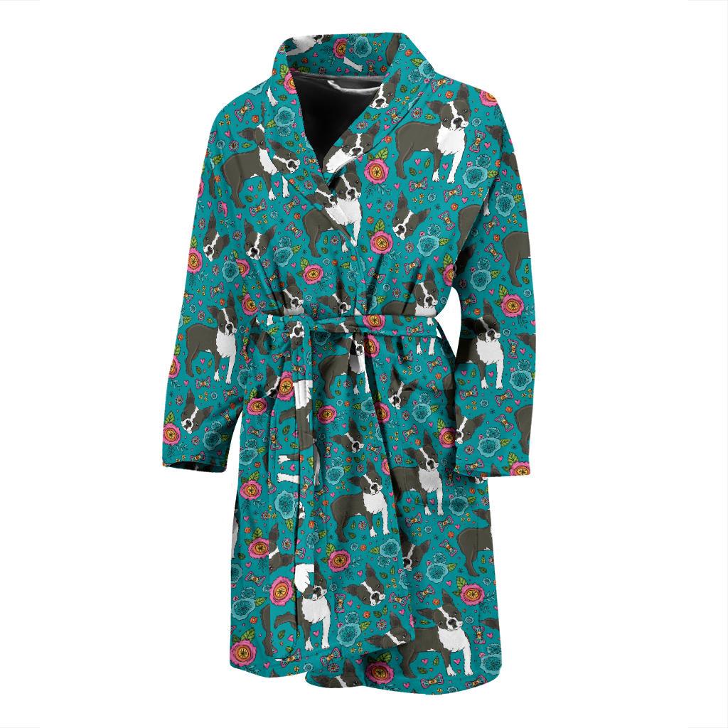 Boston Terrier Pattern Print Design 07 Men Bathrobe-JORJUNE.COM