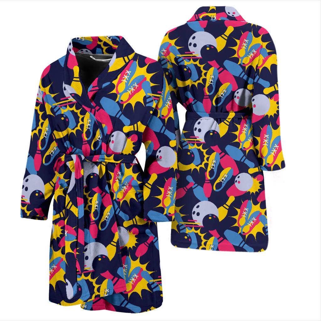 Bowling Pattern Print Design 02 Men Bathrobe-JORJUNE.COM