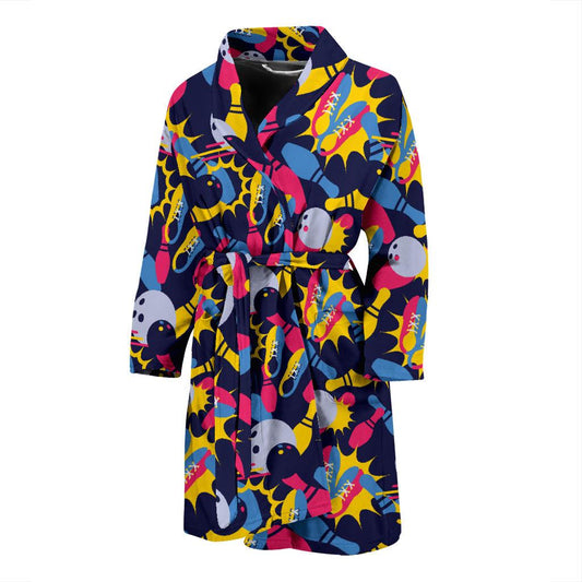 Bowling Pattern Print Design 02 Men Bathrobe-JORJUNE.COM