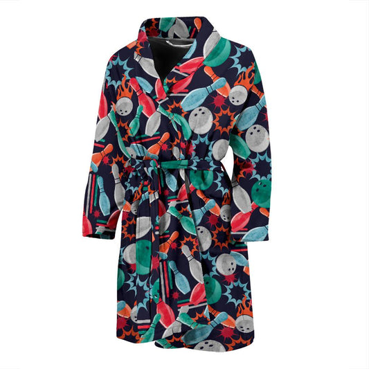 Bowling Pattern Print Design 08 Men Bathrobe-JORJUNE.COM