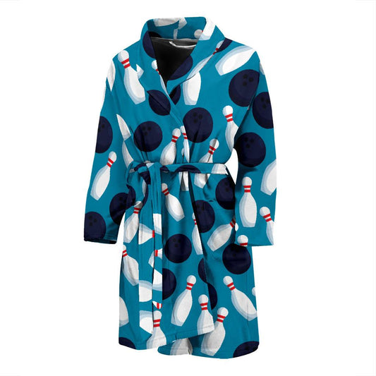 Bowling Pin Pattern Print Design 010 Men Bathrobe-JORJUNE.COM