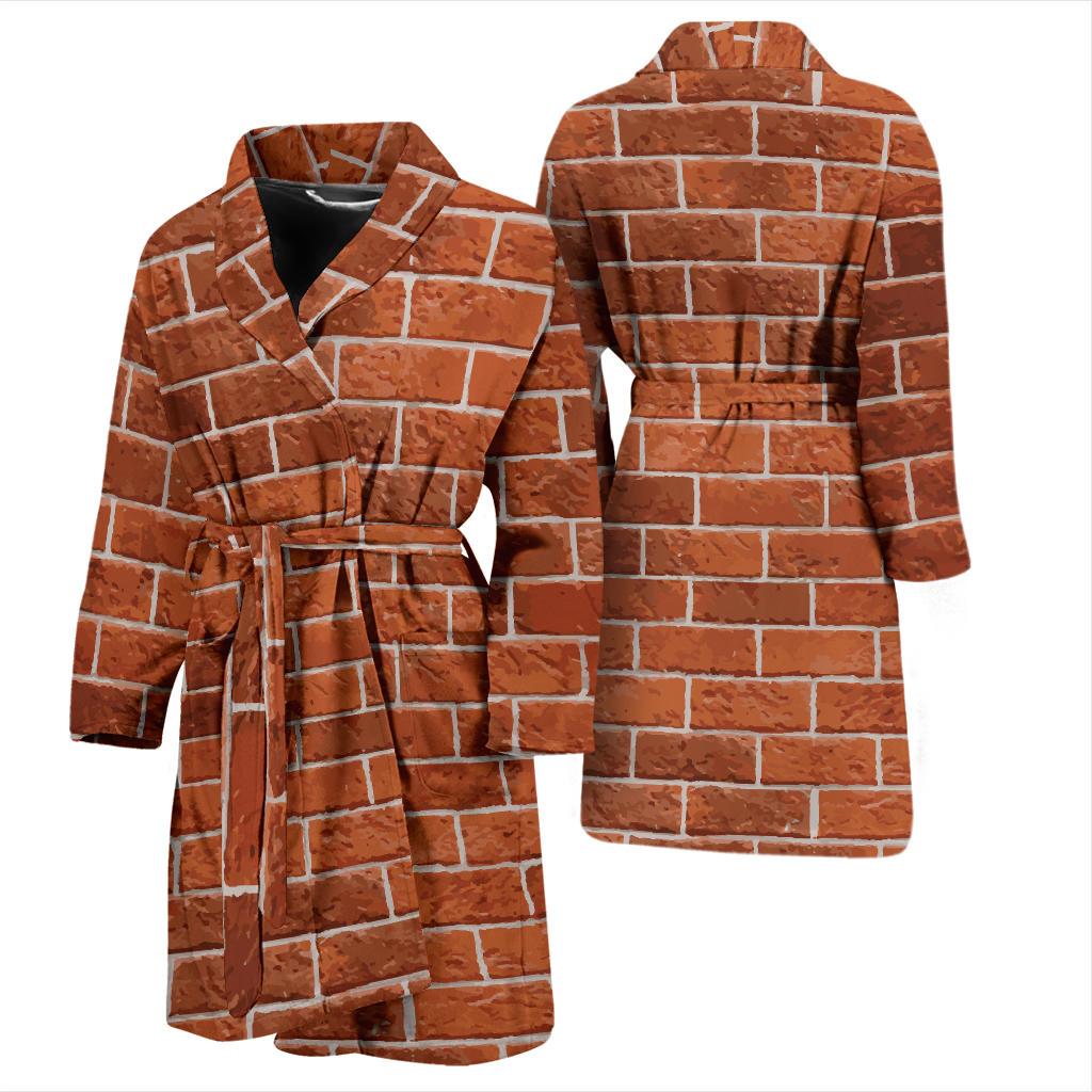 Brick Brown Pattern Print Design 02 Men Bathrobe-JORJUNE.COM