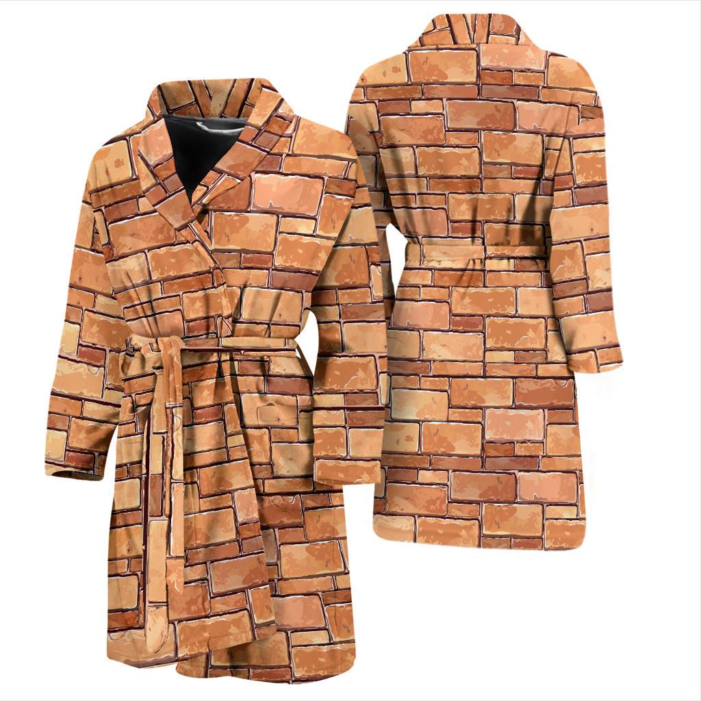 Brick Pattern Print Design 01 Men Bathrobe-JORJUNE.COM
