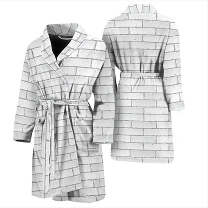 Brick White Pattern Print Design 03 Men Bathrobe-JORJUNE.COM