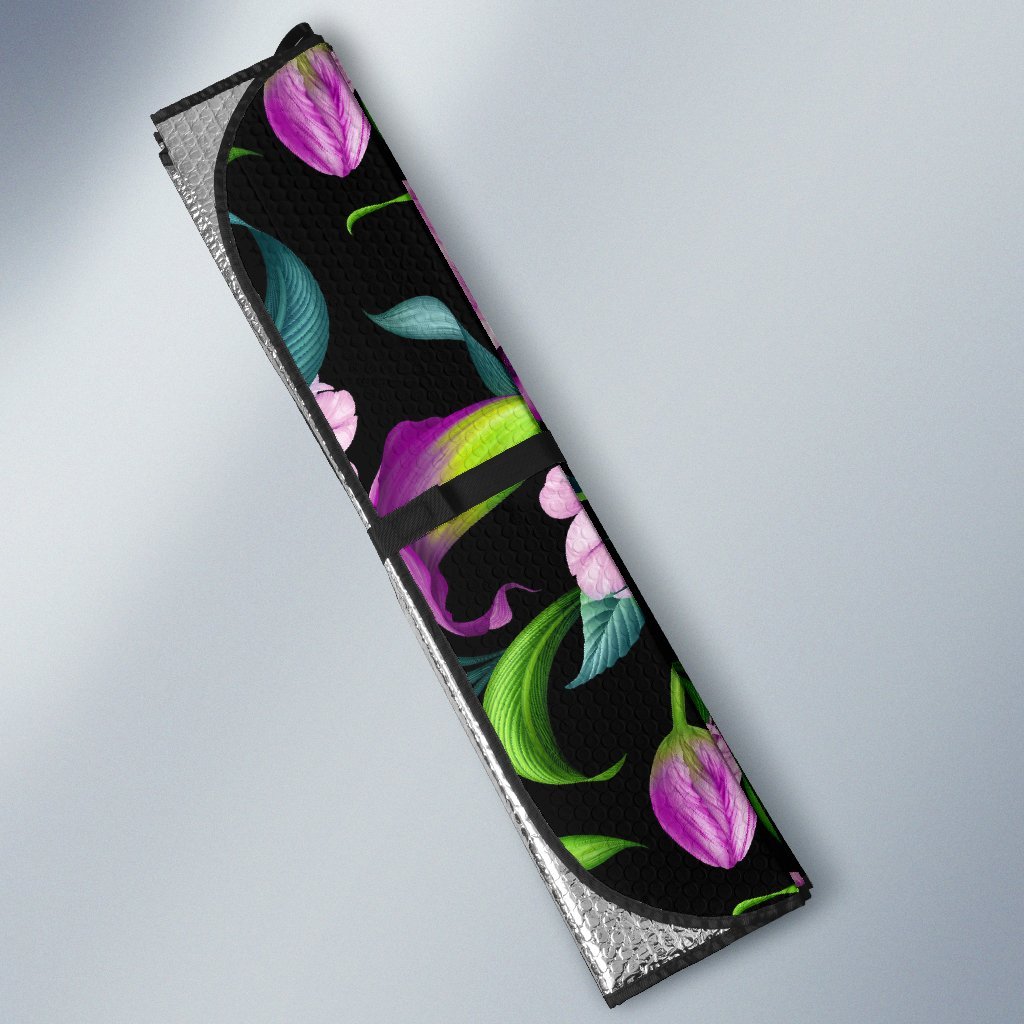 Bright Purple Floral Pattern Car Sun Shade-JorJune