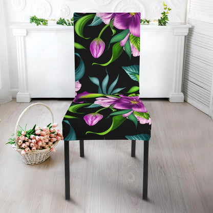 Bright Purple Floral Pattern Dining Chair Slipcover-JORJUNE.COM