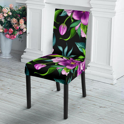 Bright Purple Floral Pattern Dining Chair Slipcover-JORJUNE.COM
