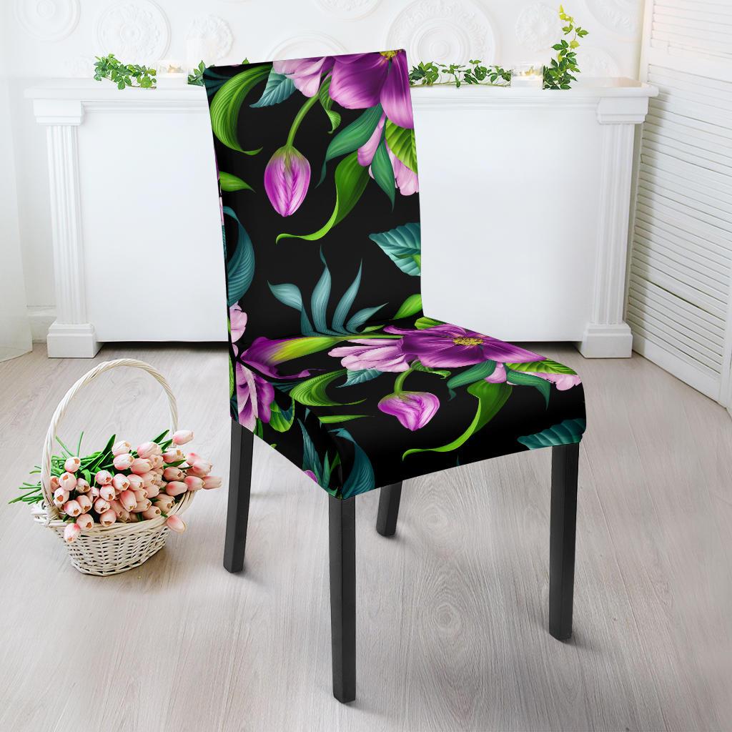 Bright Purple Floral Pattern Dining Chair Slipcover-JORJUNE.COM