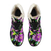 Bright Purple Floral Pattern Faux Fur Leather Boots