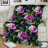 Bright Purple Floral Pattern Fleece Blanket