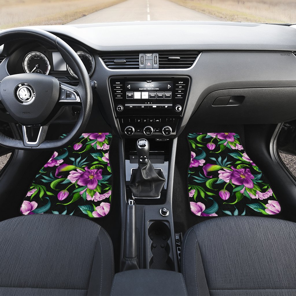 Bright Purple Floral Pattern Front and Back Car Floor Mats