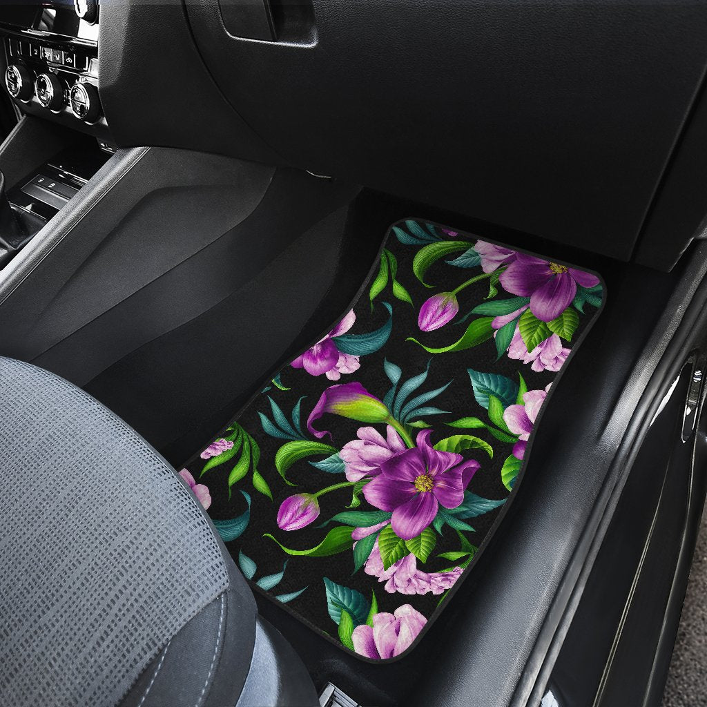 Bright Purple Floral Pattern Front and Back Car Floor Mats