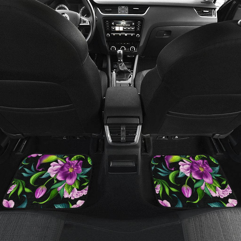 Bright Purple Floral Pattern Front and Back Car Floor Mats