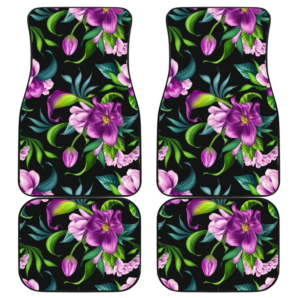 Bright Purple Floral Pattern Front and Back Car Floor Mats
