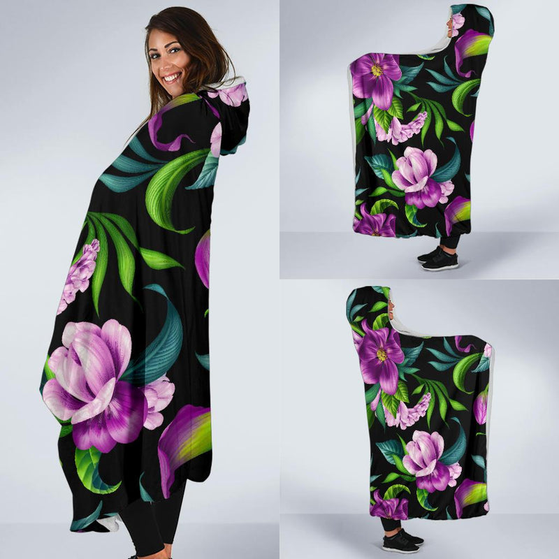 Bright Purple Floral Pattern Hooded Blanket-JORJUNE.COM