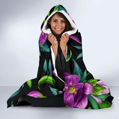 Bright Purple Floral Pattern Hooded Blanket-JORJUNE.COM