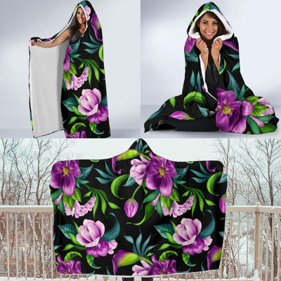 Bright Purple Floral Pattern Hooded Blanket-JORJUNE.COM