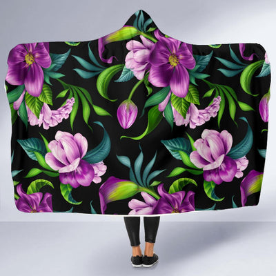 Bright Purple Floral Pattern Hooded Blanket-JORJUNE.COM